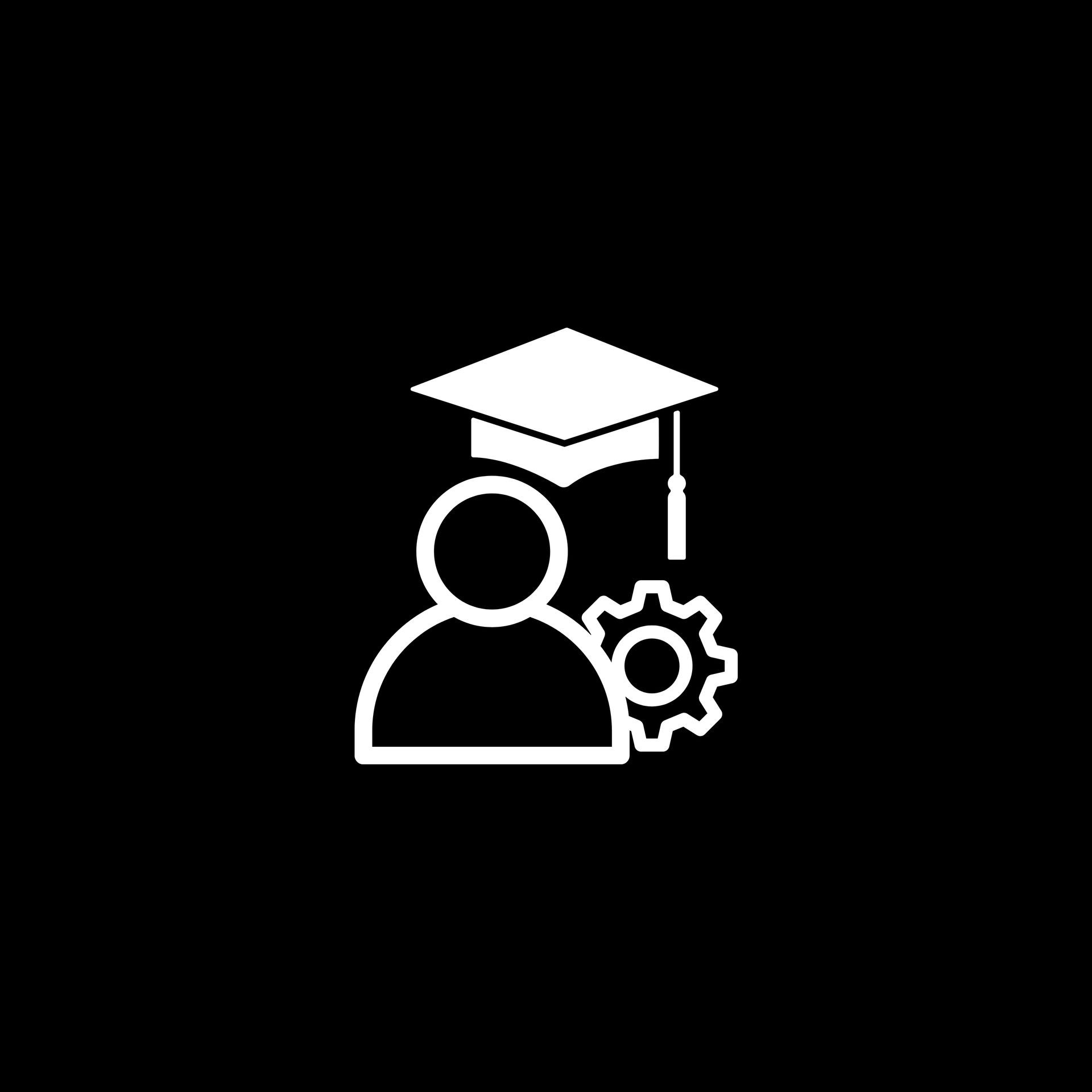 Icon of a person with a graduation cap and gear, symbolizing education and skills.